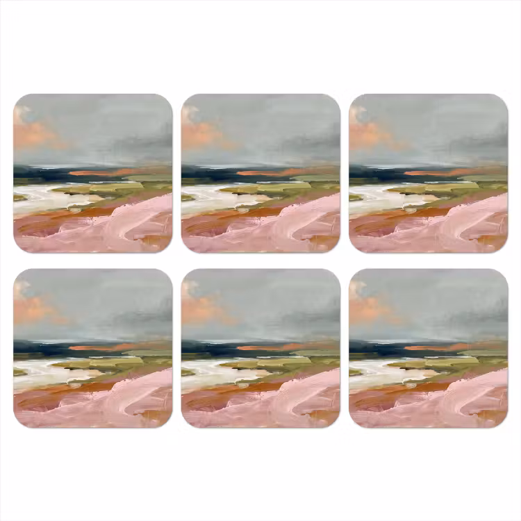 Landschap - Rivier - Abstract - Roze - Groen onderzetter kurk middel -3d