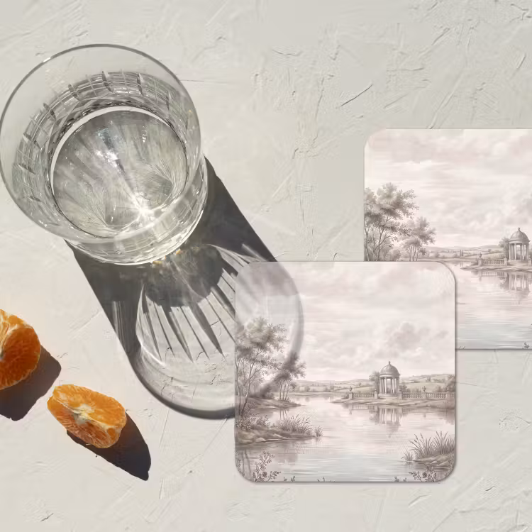 Landschap - Water - Natuur - Sepia onderzetter kurk middel -sfeer4