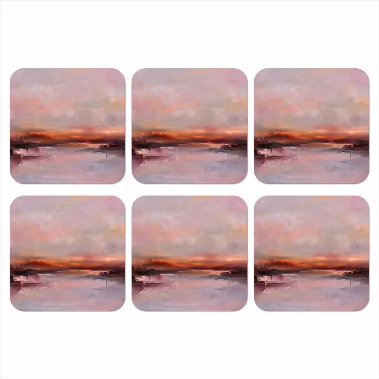 Landschap - Zonsondergang - Abstract - Modern - Roze onderzetter kurk middel -3d