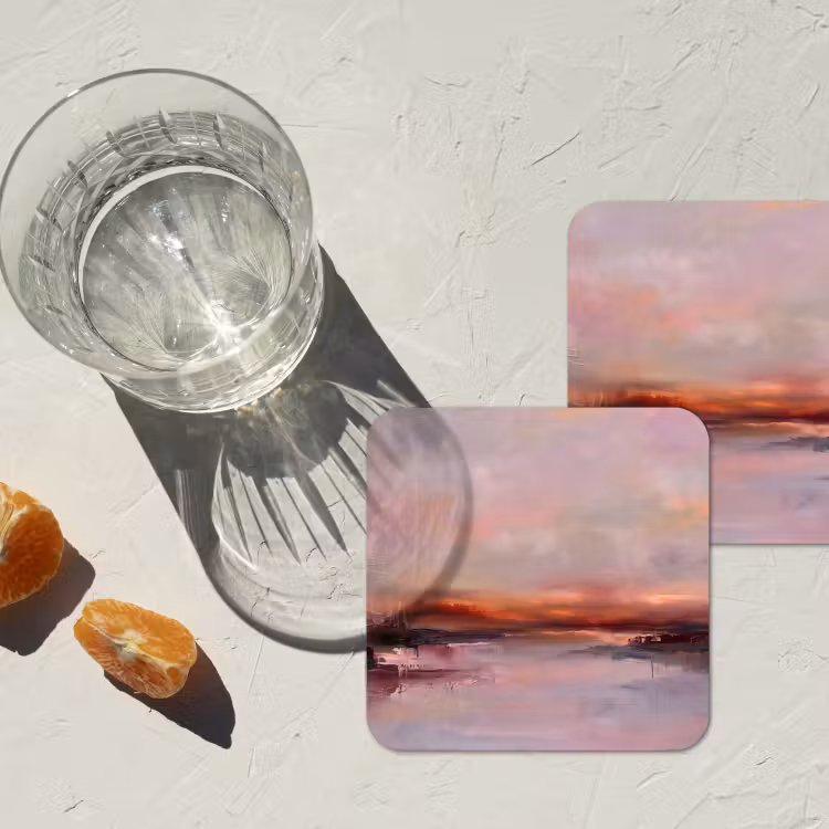 Landschap - Zonsondergang - Abstract - Modern - Roze onderzetter kurk middel -sfeer4