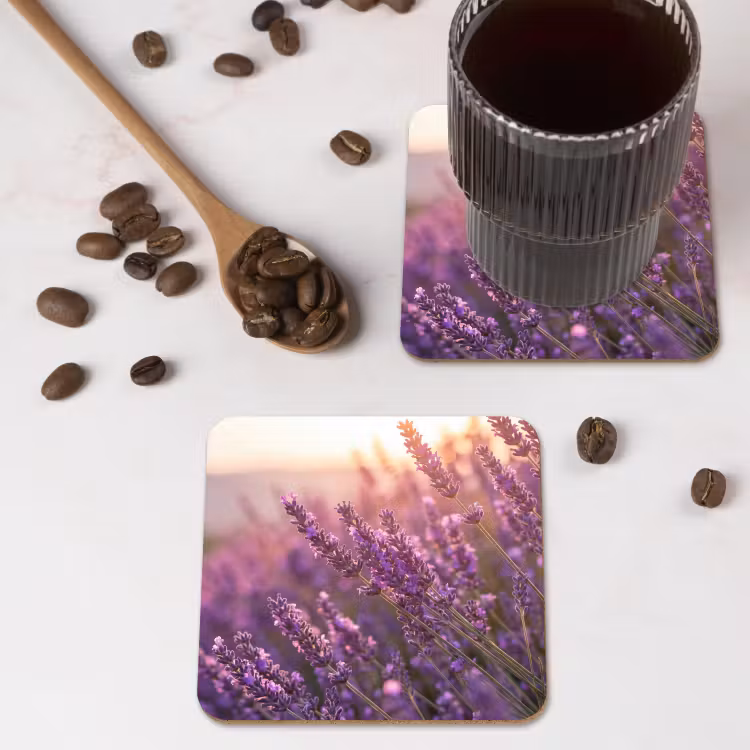 Lavendel - Paars - Zonlicht onderzetter kurk middel -sfeer2