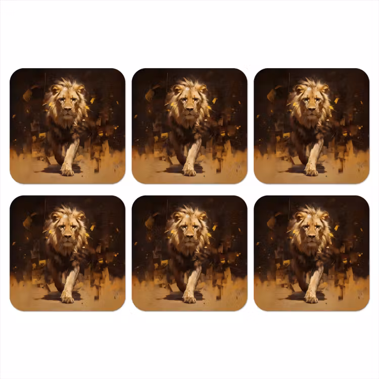 Leeuw - Geschilderd - Abstract - Goud onderzetter kurk middel -3d