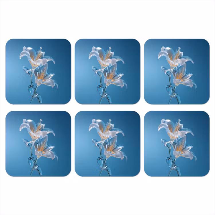Lelies - Blauw - Glazen onderzetter kurk middel -3d