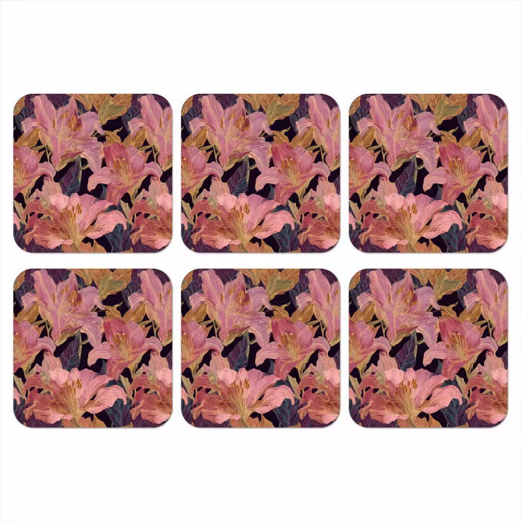 Lelies - Patroon - Roze - Goud onderzetter kurk middel 366 -3d