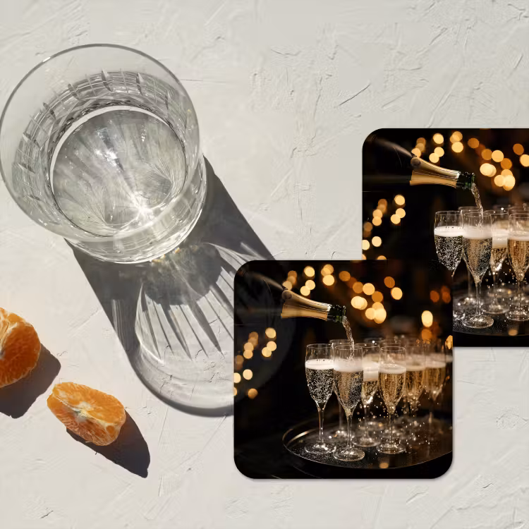 Lichtjes - Champagne - Dienblad - Glazen onderzetter kurk middel -sfeer4