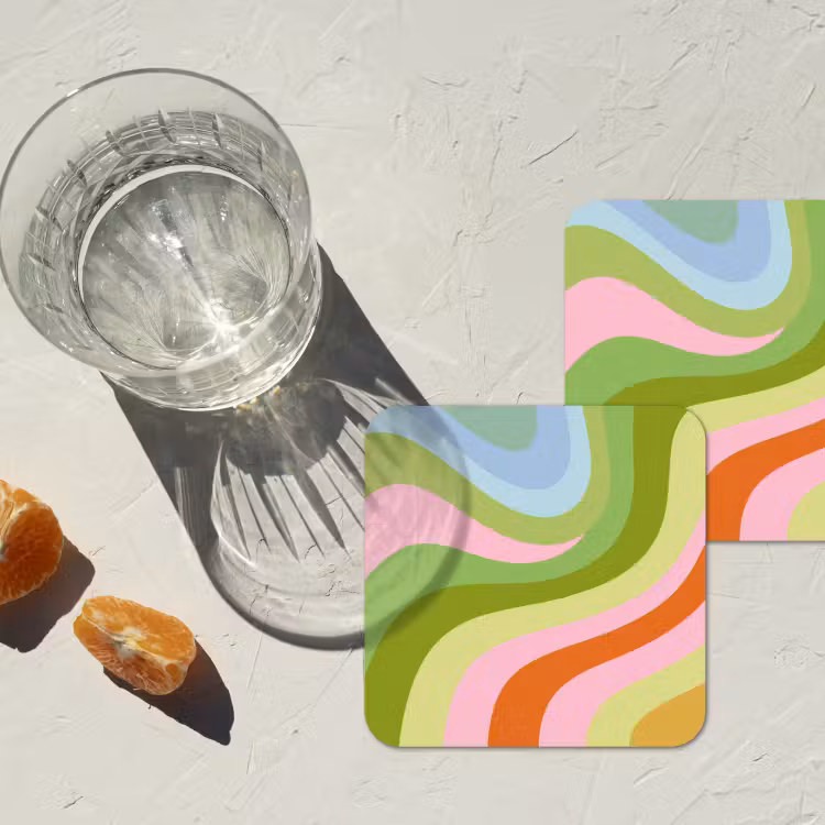 Lijnen - Pasteltinten - Golvend onderzetter kurk middel -sfeer4