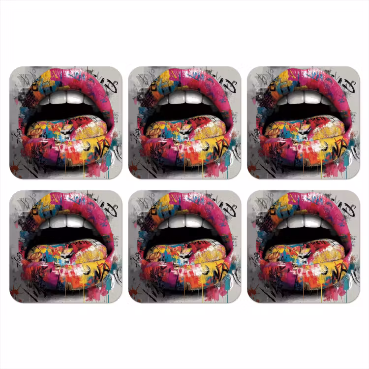 Lippen - Graffiti - Expressief onderzetter kurk middel -3d