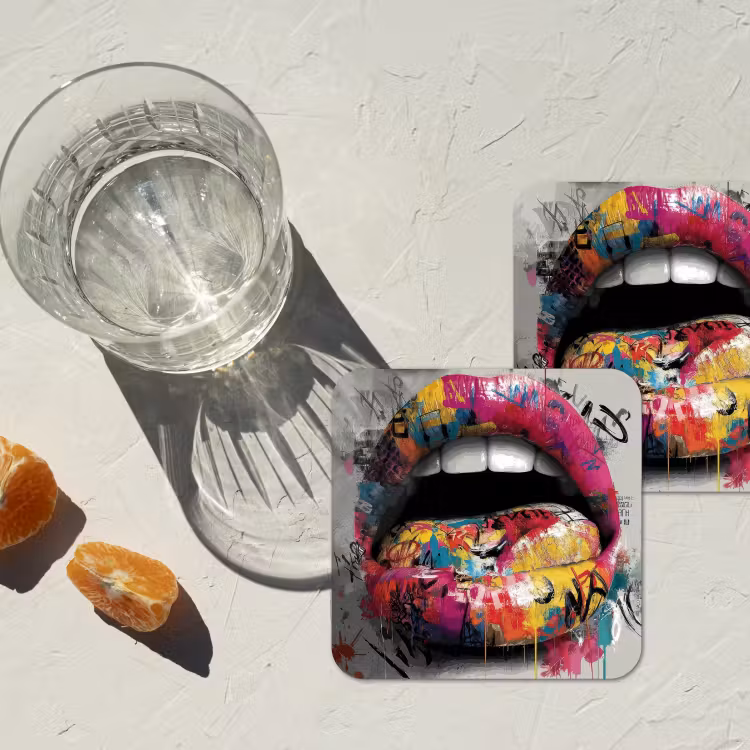 Lippen - Graffiti - Expressief onderzetter kurk middel -sfeer4