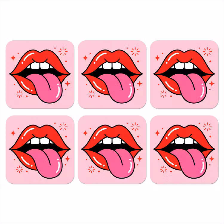 Lippen - Tong - Pop-art - Kleurrijk - Roze onderzetter kurk middel -3d
