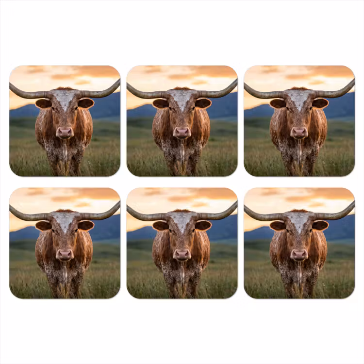 Longhorn - Landschap - Zonsondergang onderzetter kurk middel -3d