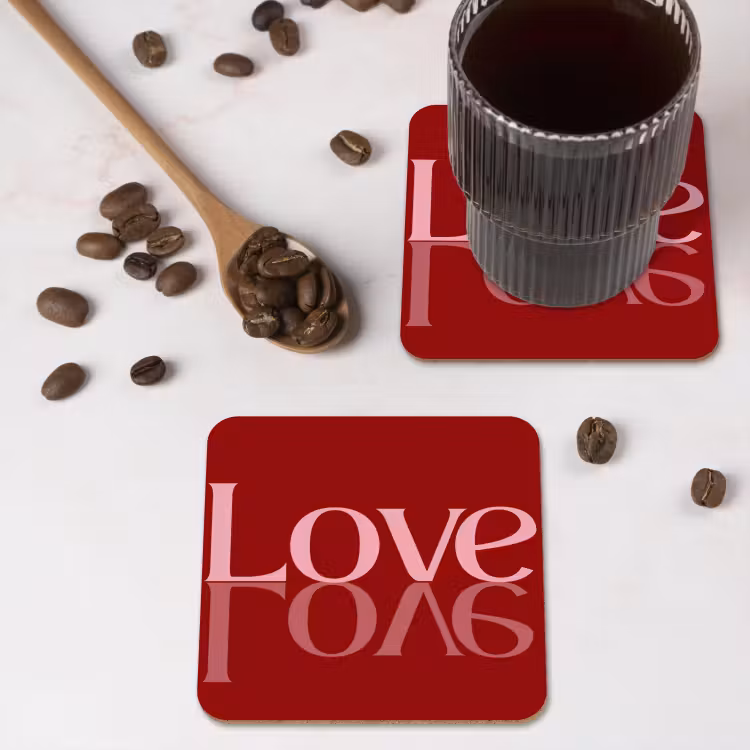 Love - Spiegeling - Rood onderzetter kurk middel -sfeer2