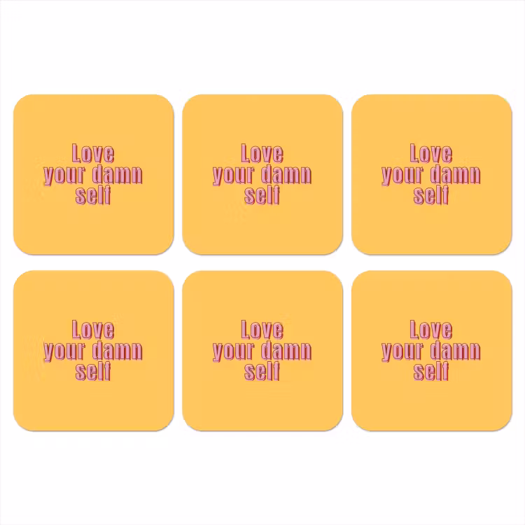Love yourself - Roze - Geel onderzetter kurk middel -3d