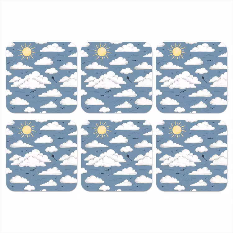 Lucht - Zon - Wolken - Natuur - Blauw onderzetter kurk middel -3d