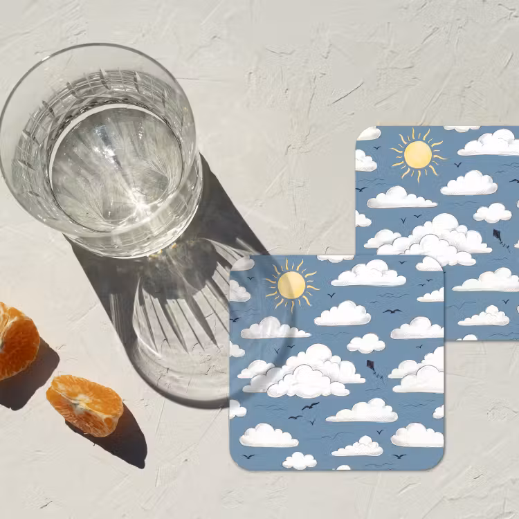 Lucht - Zon - Wolken - Natuur - Blauw onderzetter kurk middel -sfeer4