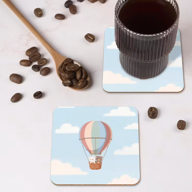 Luchtballon - Beren - Pastel onderzetter kurk middel -sfeer2