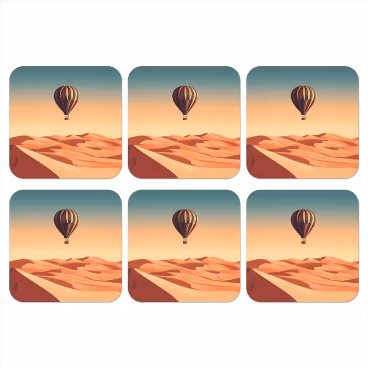 Luchtballon - Woestijn - Zonsondergang - Blauw onderzetter kurk middel -3d