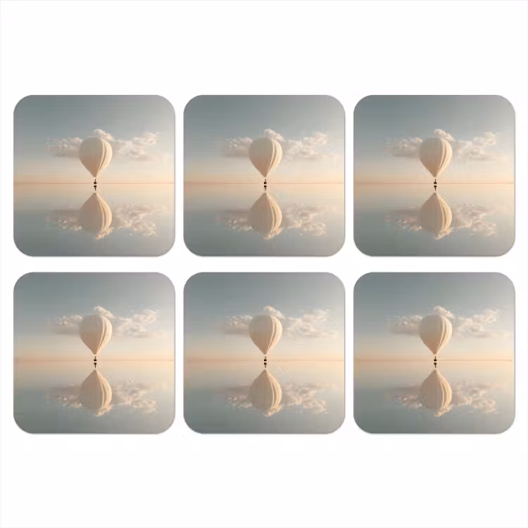 Luchtballon - Wolken - Water - Blauw onderzetter kurk middel -3d