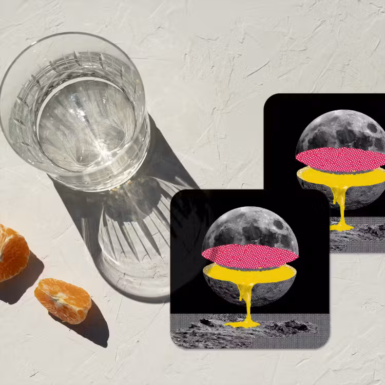 Maan - Geel - Roze - Zwart onderzetter kurk middel -sfeer4