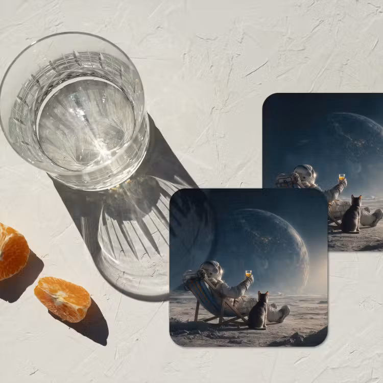 Maan - Kat - Astronaut - Ruimte onderzetter kurk middel -sfeer4