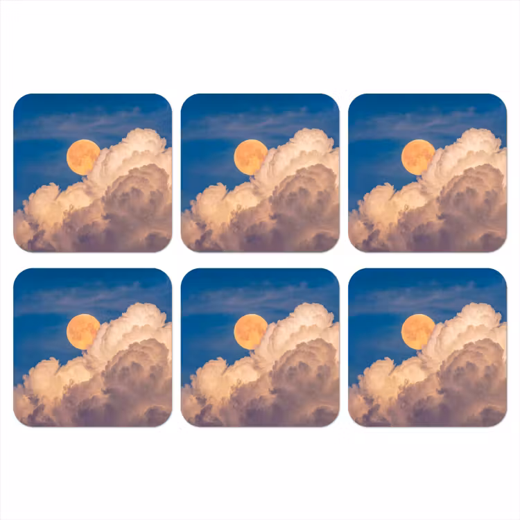 Maan - Wolken - Natuur - Oranje onderzetter kurk middel -3d