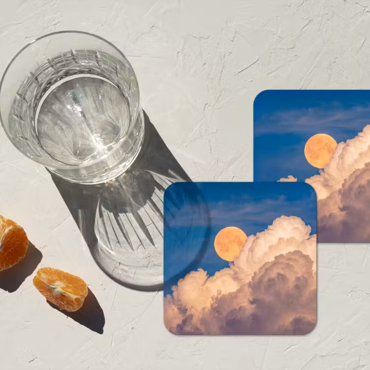 Maan - Wolken - Natuur - Oranje onderzetter kurk middel -sfeer4