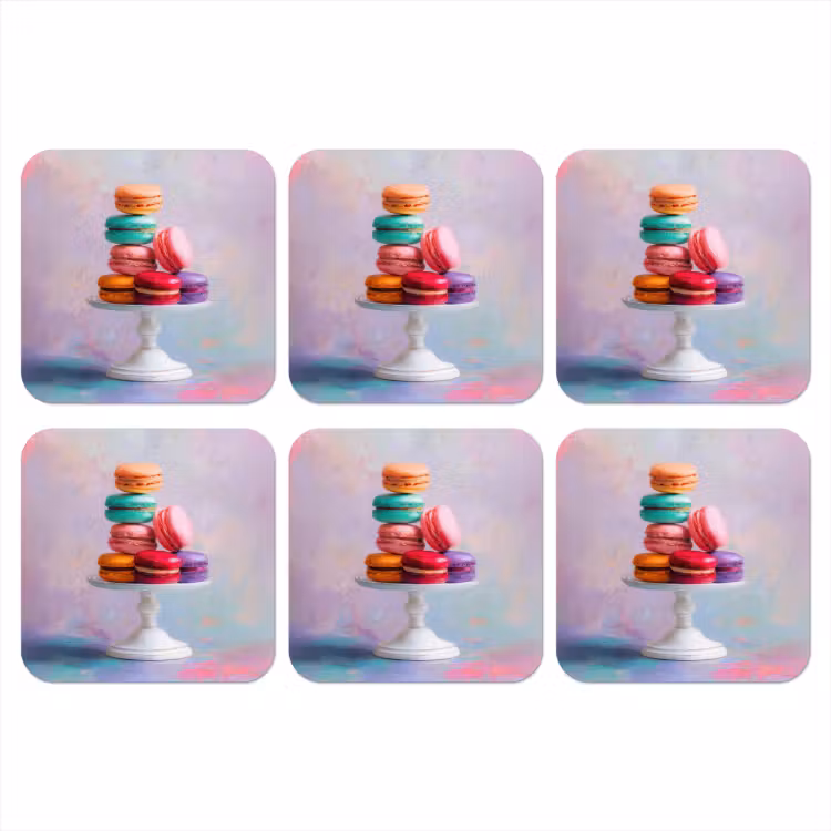 Macarons - Schaal - Pastel - Kleurrijk onderzetter kurk middel -3d