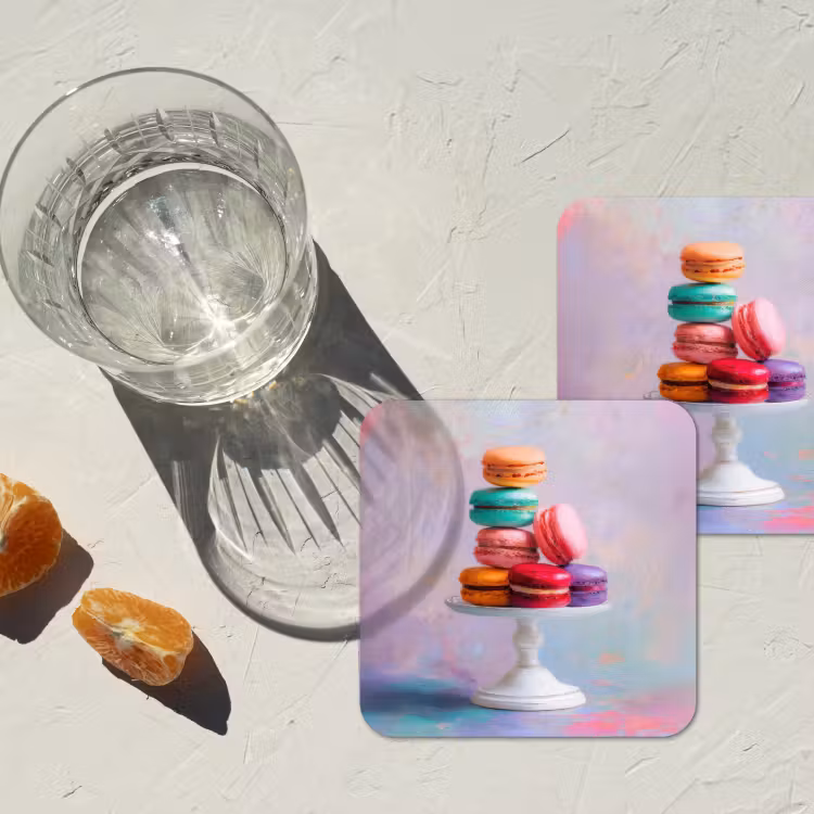 Macarons - Schaal - Pastel - Kleurrijk onderzetter kurk middel -sfeer4