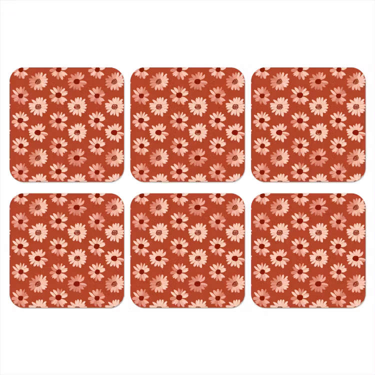 Madelief - Retro - Terracotta onderzetter kurk middel 366 -3d