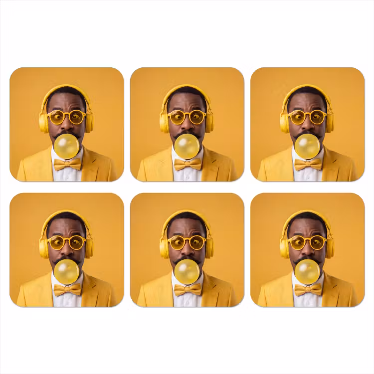 Man - Bubblegum - Portret - Geel - Modern onderzetter kurk middel -3d