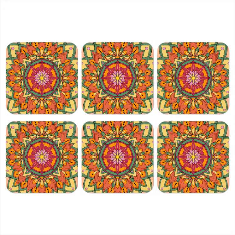 Mandala - Bloemen - Abstract - Kleurrijk onderzetter kurk middel -3d