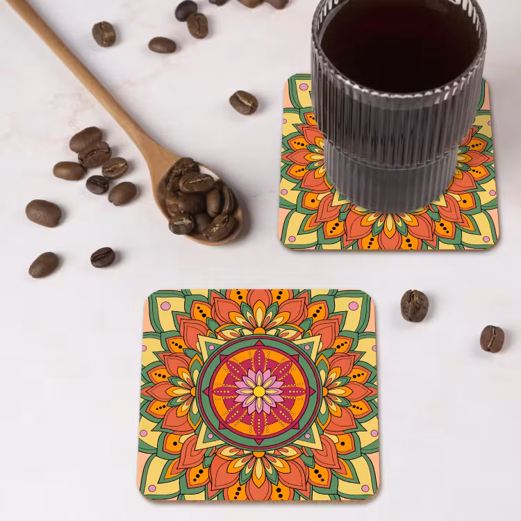 Mandala - Bloemen - Abstract - Kleurrijk onderzetter kurk middel -sfeer2