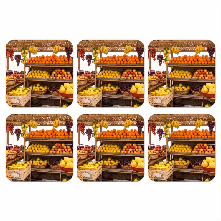 Onderzetter - Marktkraam - Fruit - Vers - Marktkraam - Fruit - Vers onderzetter kurk middel