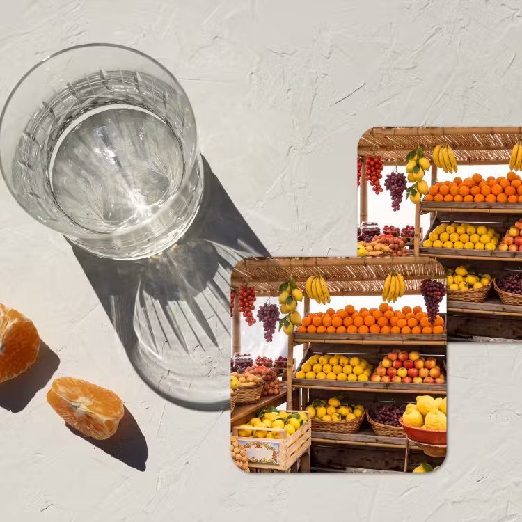 Onderzetter - Marktkraam - Fruit - Vers - Marktkraam - Fruit - Vers onderzetter kurk middel