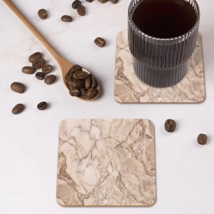 Marmer - Aderen - Textuur - Beige - Modern onderzetter kurk middel -sfeer2