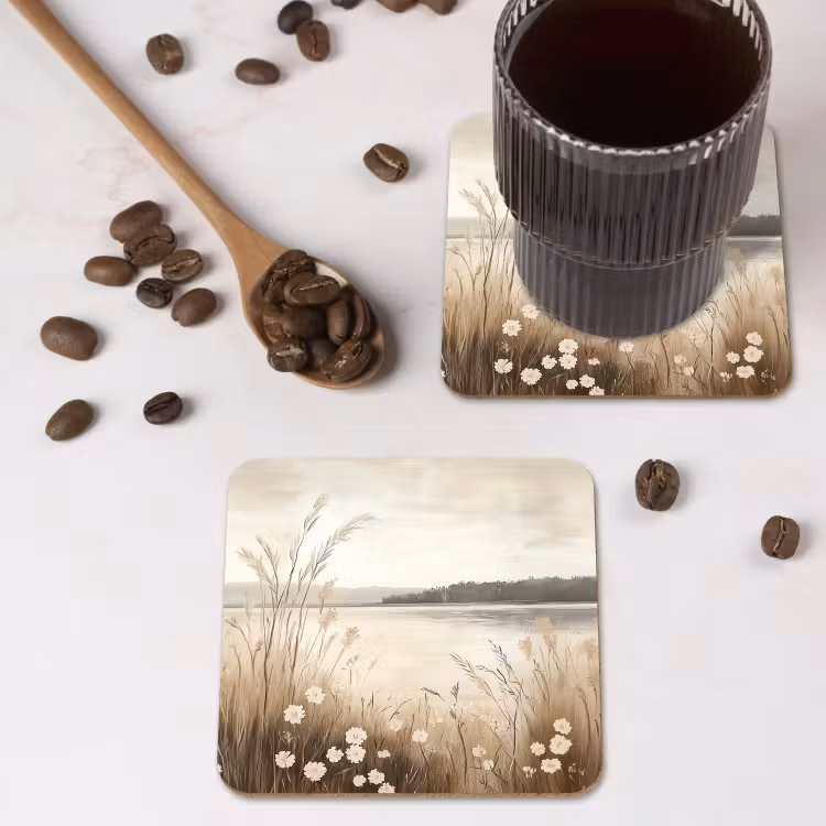 Meer - Water - Natuur - Beige onderzetter kurk middel -sfeer2
