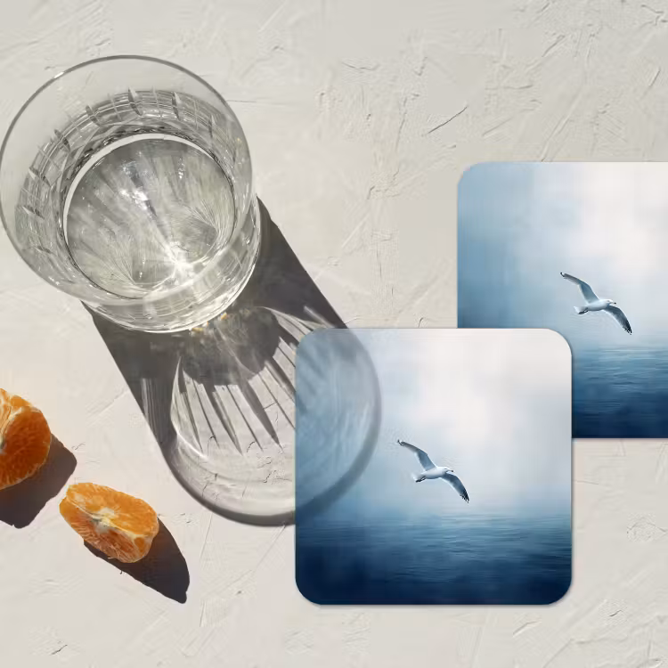 Meeuw - Wit - Zee - Mistig onderzetter kurk middel -sfeer4