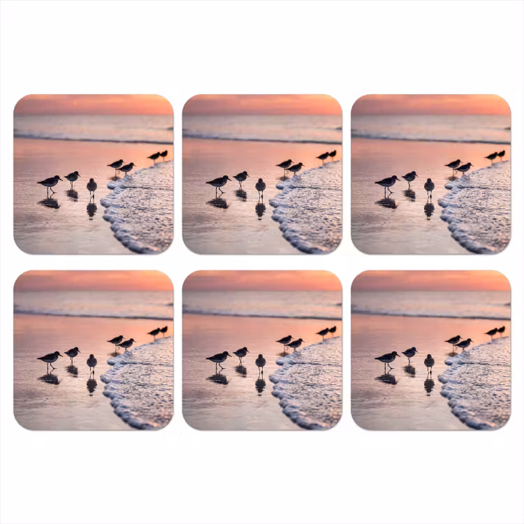 Meeuwen - Strand - Zee - Roze onderzetter kurk middel -3d