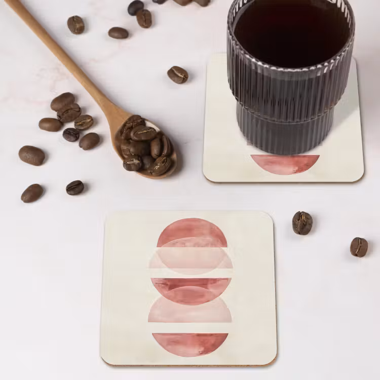 Minimalistisch - Cirkels - Roze onderzetter kurk middel -sfeer2