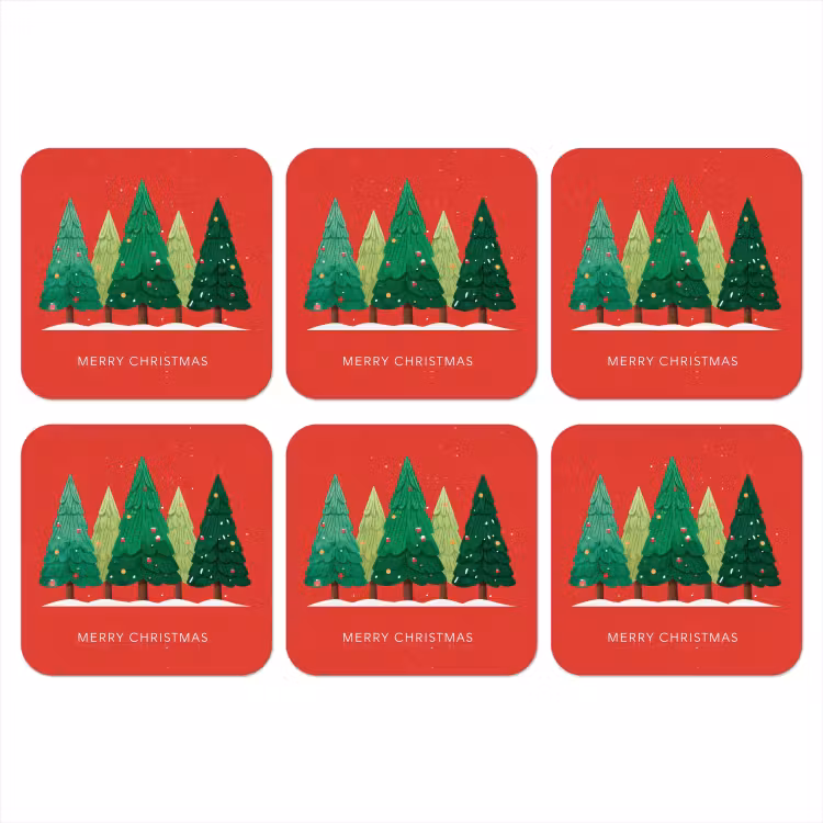 Minimalistisch - Kerstbomen - Rood - Sneeuw onderzetter kurk middel -3d