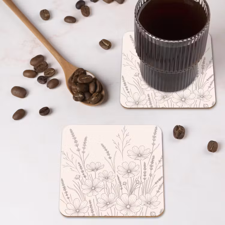Minimalistisch - Modern - Bloemen - Beige onderzetter kurk middel -sfeer2