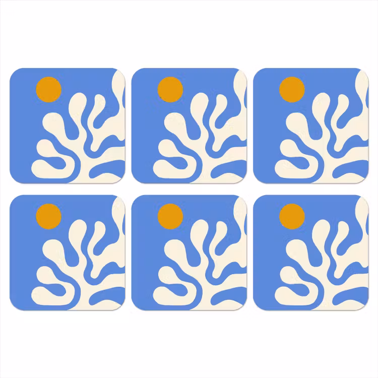 Minimalistisch - Organisch patroon - Blauw onderzetter kurk middel -3d