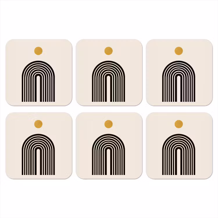 Minimalistisch - Zwarte boog - Gouden cirkel onderzetter kurk middel -3d