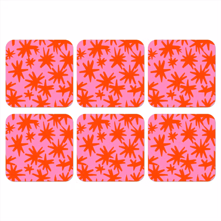 Modern - Sterren - Roze onderzetter kurk middel 366 -3d