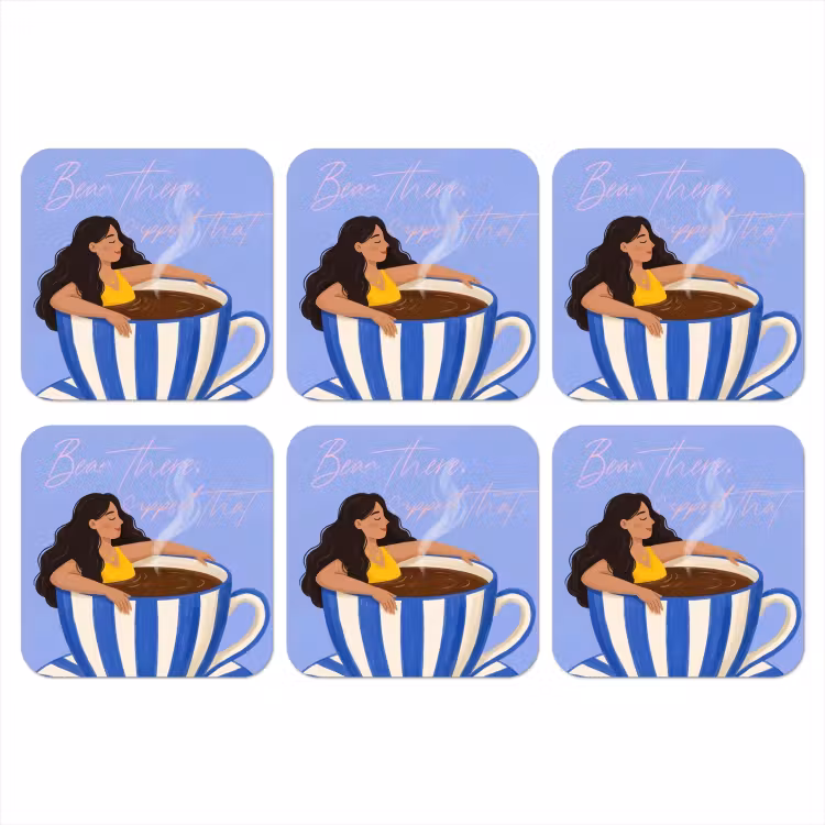 Mok - Koffie - Vrouw - Paars onderzetter kurk middel -3d