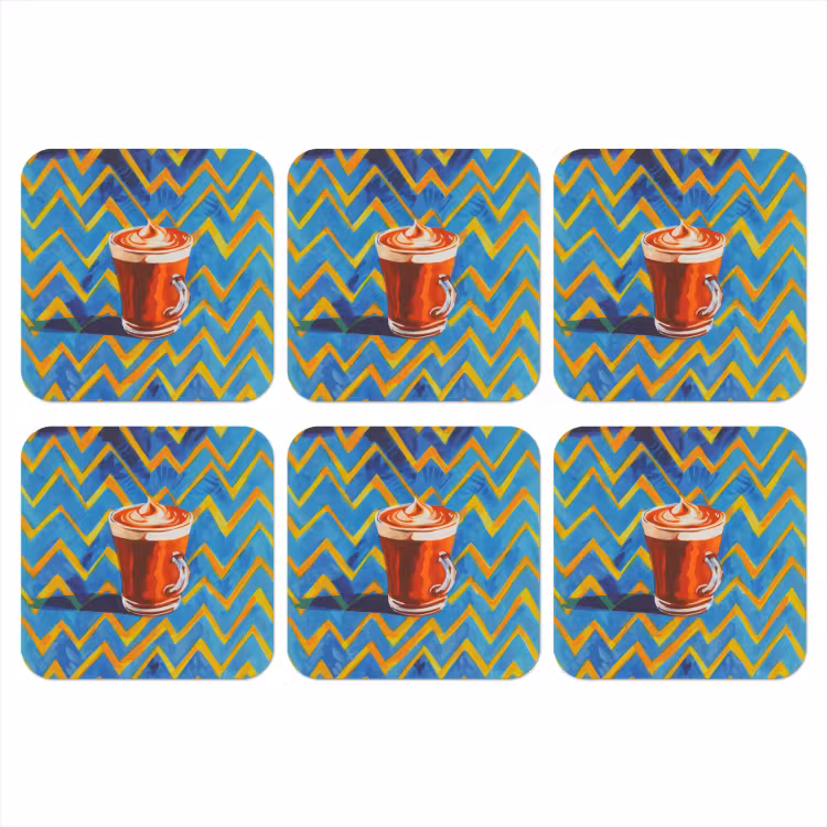 Mok - Koffie - Zigzag - Slagroom onderzetter kurk middel -3d