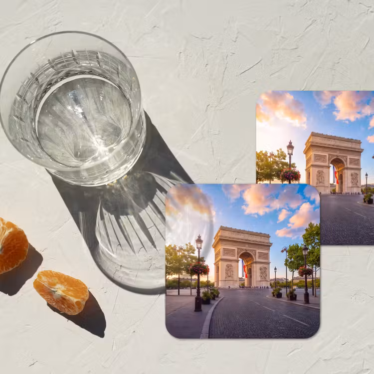 Monument - Parijs - Zonsondergang - Architectuur - Goud onderzetter kurk middel -sfeer4