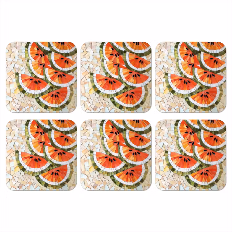Mozaïek - Watermeloen - Rood - Pitten onderzetter kurk middel -3d