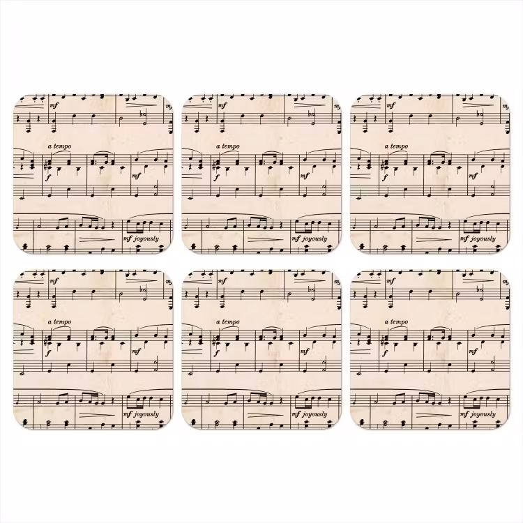Muzieknotatie - Notenbalken - Kunst - Klassiek - Beige onderzetter kurk middel -3d