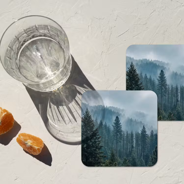 Naaldwoud - Bergen - Mist onderzetter kurk middel -sfeer4