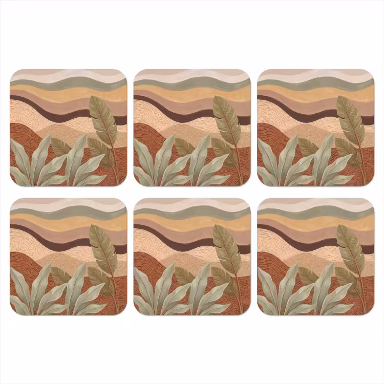 Natuur - Bladeren - Landschap - Abstract - Aardetinten onderzetter kurk middel -3d